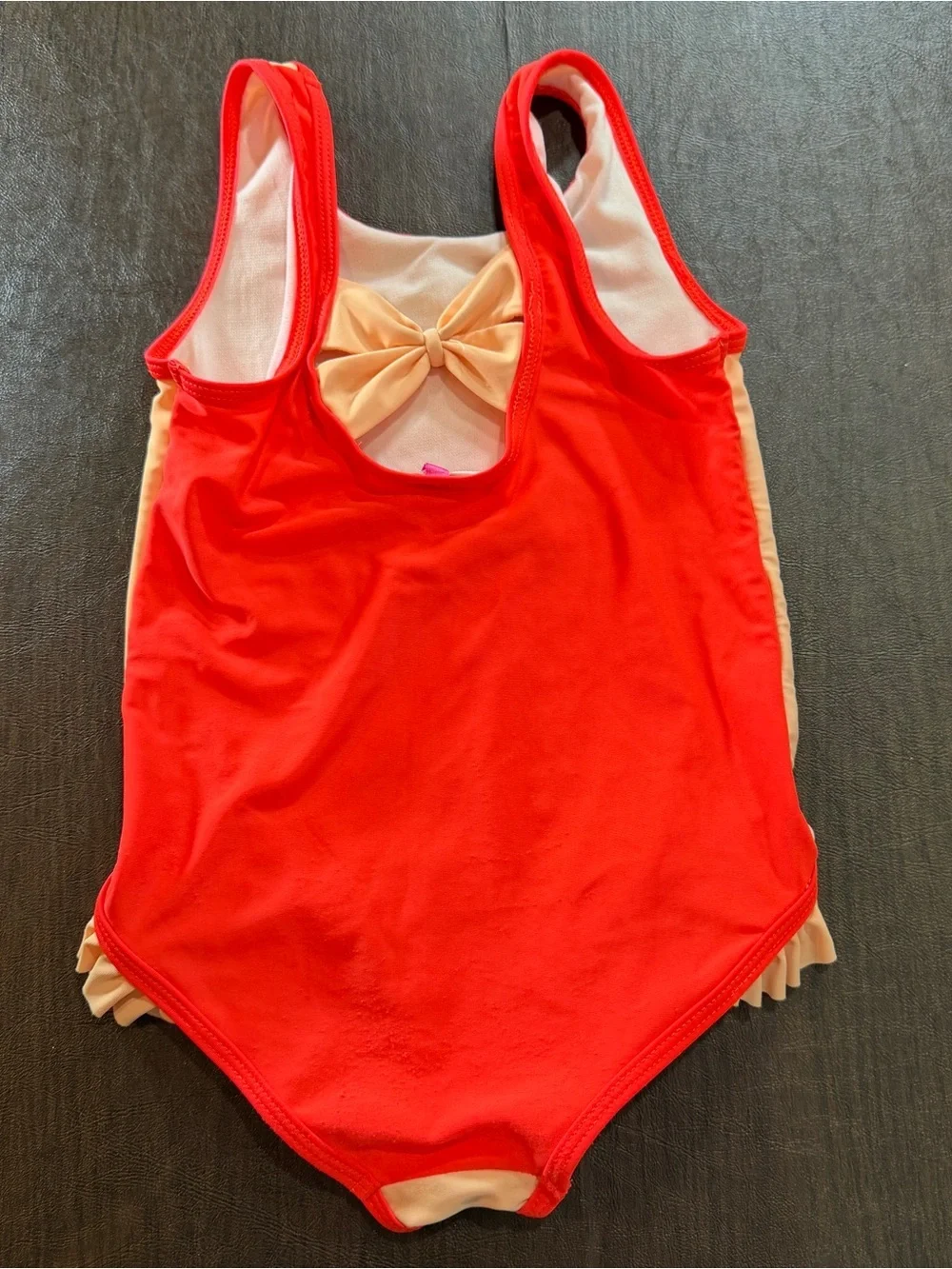 Betsey Johnson One Piece Sunshine Swimsuit Peach with Neon Coral Trim Sz 6X